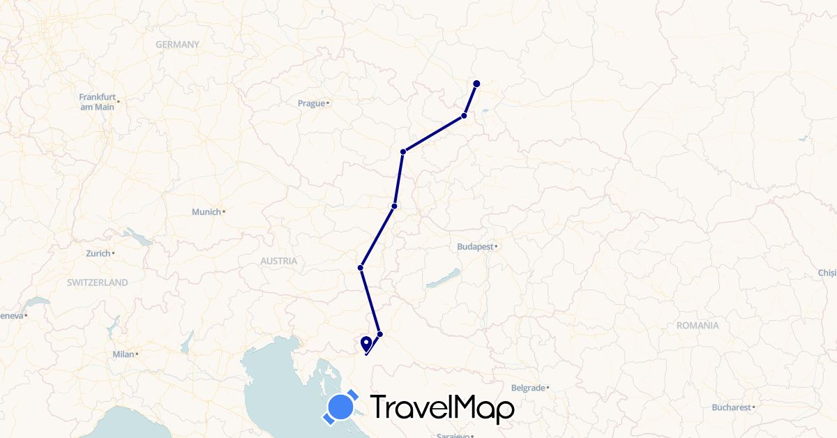 TravelMap itinerary: driving in Austria, Czech Republic, Croatia, Poland (Europe)